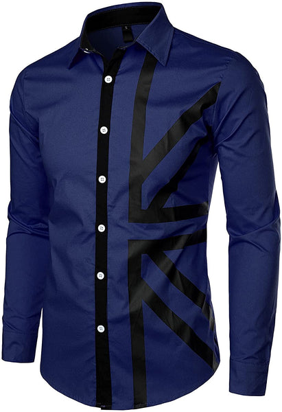 Navy Button Down Slim Fit Long Sleeve Shirt