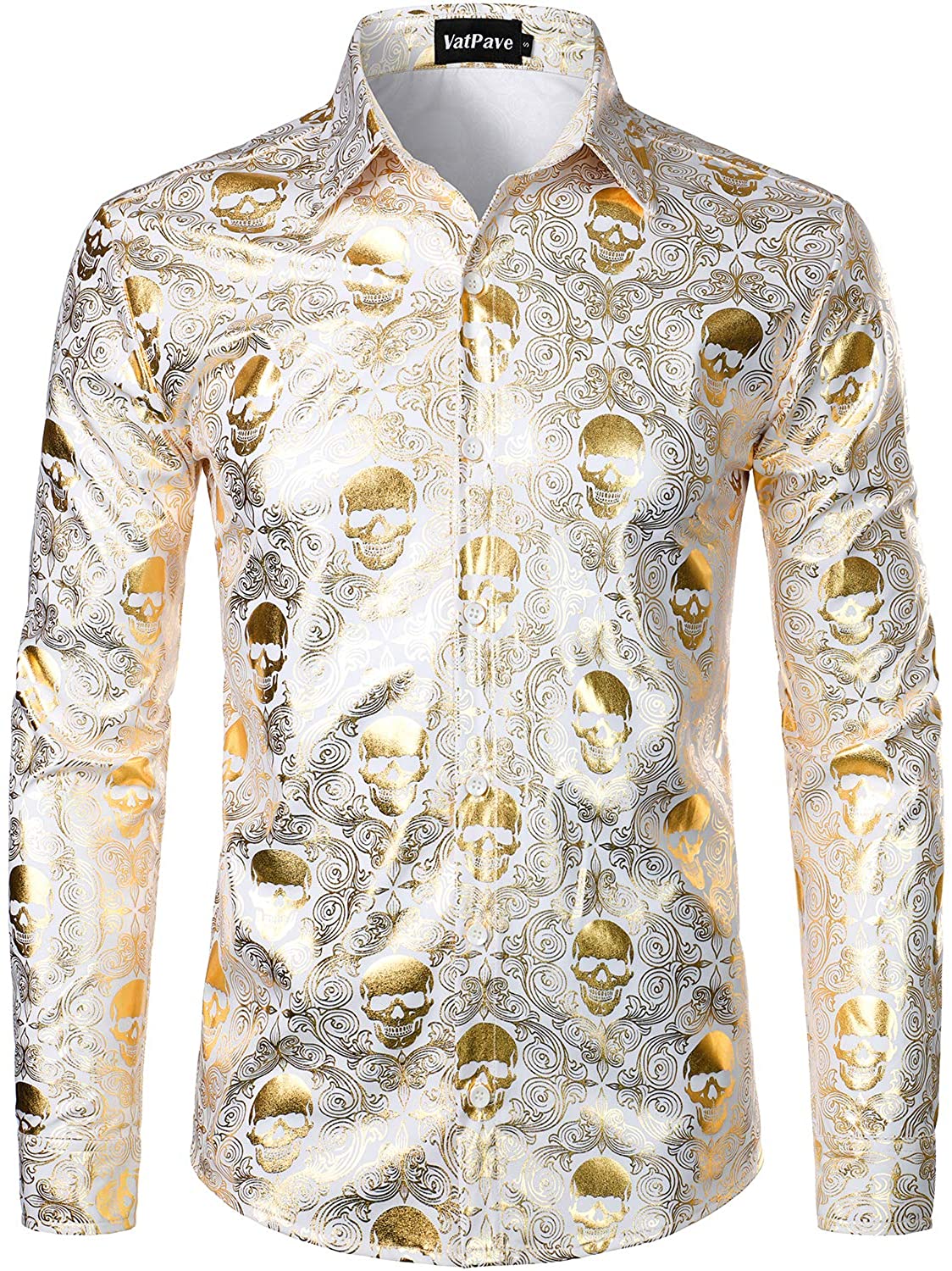 Men's Whitegold Luxury Design Skull Button Down Paisley Shirts