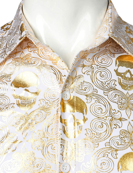 Men's Whitegold Luxury Design Skull Button Down Paisley Shirts