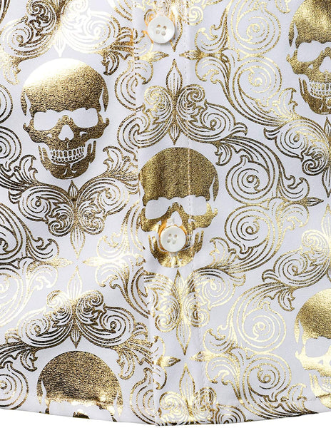 Men's Whitegold Luxury Design Skull Button Down Paisley Shirts