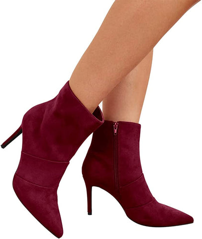 Glamorous Qiana Wine Red Pointed Toe Side Zipper Boots