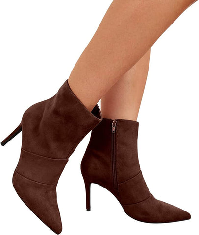 Glamorous Qiana Coffee Pointed Toe Side Zipper Boots