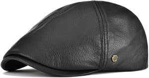 Lambskin Leather Black Newsboy Hat