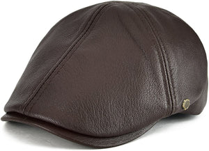 Lambskin Leather Light Brown Newsboy Hat