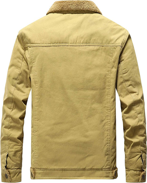 Classic Cotton Army Green Men's Fleece Lined Jacket