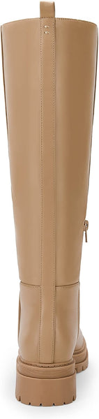 Knee High Platform Khaki Chunky Block Heel Riding Boots