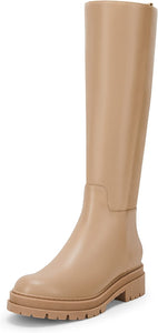 Knee High Platform Khaki Chunky Block Heel Riding Boots