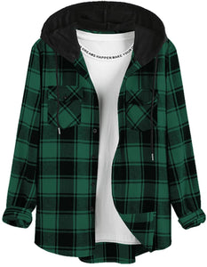 Men's Casual Deep Green Hooded Button Down Jacket