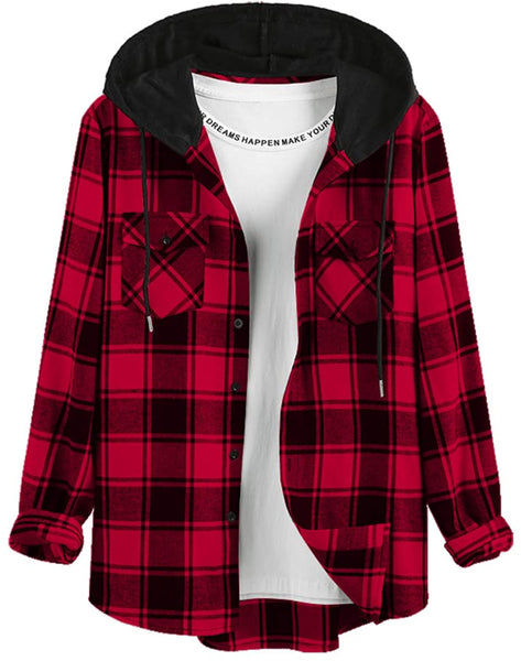 Men's Casual Deep Red Hooded Button Down Jacket