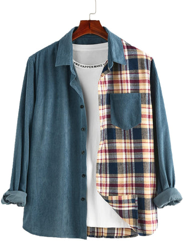 Men's Casual Blue and Yellow Plaid Button Down Jacket