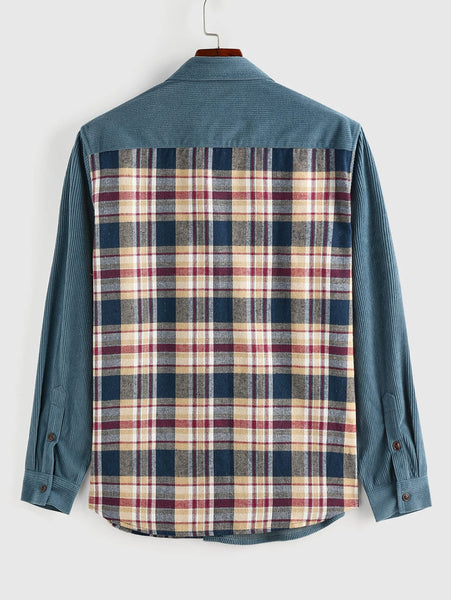 Men's Casual Blue and Yellow Plaid Button Down Jacket