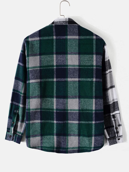 Men's Casual Green and Black Plaid Button Down Jacket