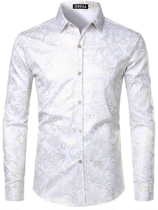 Men's Luxury White Gold Long Sleeve Button up Shirt