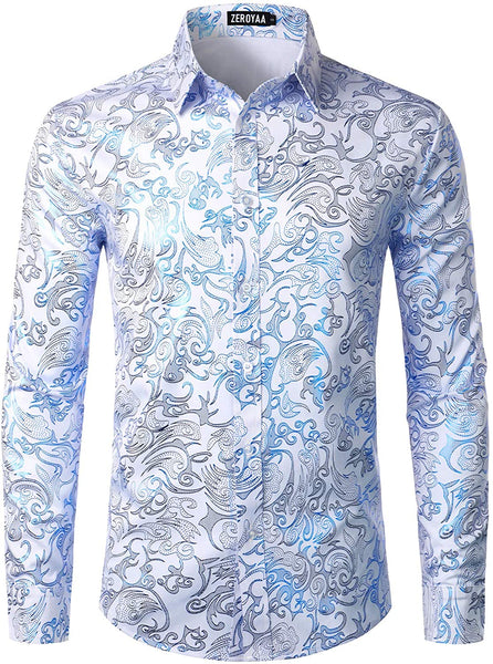 Men's Luxury White Royal Long Sleeve Button up Shirt