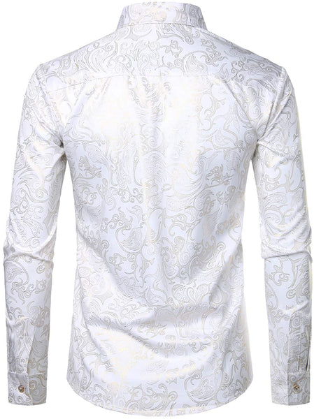 Men's Luxury White Gold Long Sleeve Button up Shirt