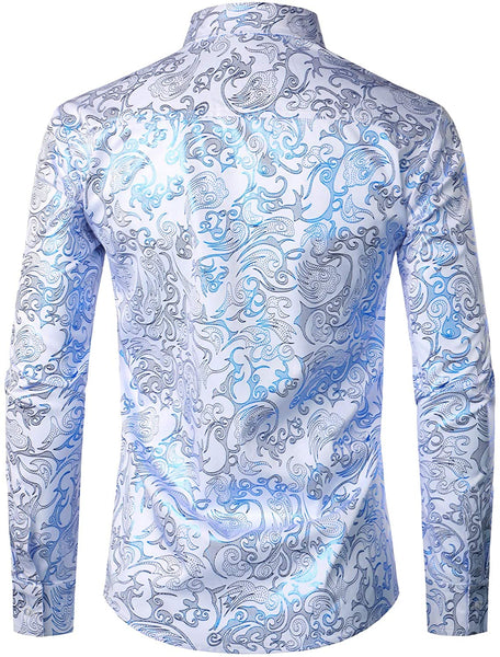 Men's Luxury White Royal Long Sleeve Button up Shirt