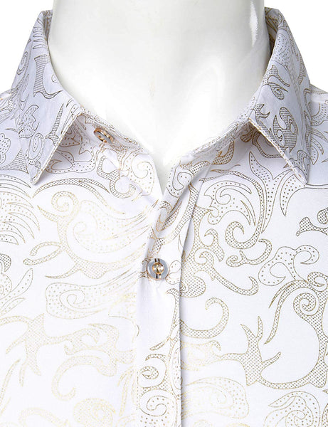 Men's Luxury White Gold Long Sleeve Button up Shirt