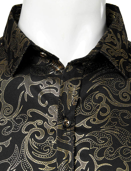 Men's Luxury Black Gold Long Sleeve Button up Shirt