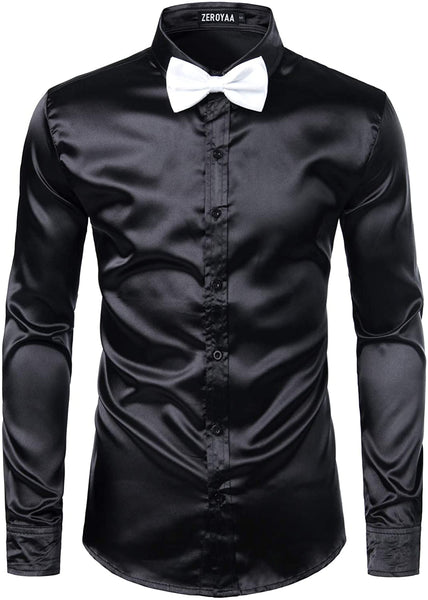 Luxury Champagne Shiny Silk Like Satin Button Up Shirts