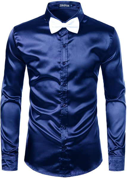 Luxury Champagne Shiny Silk Like Satin Button Up Shirts