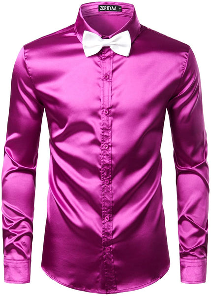 Luxury Champagne Shiny Silk Like Satin Button Up Shirts