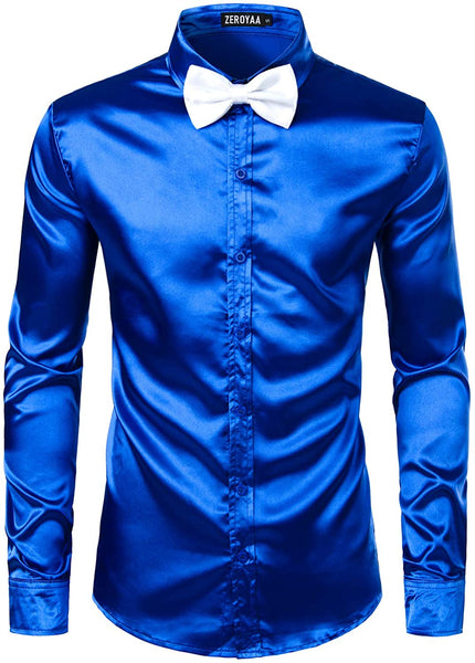 Luxury Champagne Shiny Silk Like Satin Button Up Shirts