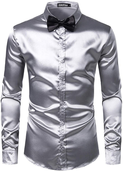 Luxury Champagne Shiny Silk Like Satin Button Up Shirts