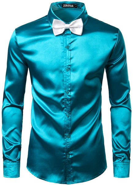 Luxury Champagne Shiny Silk Like Satin Button Up Shirts