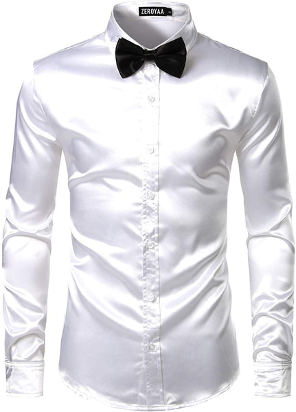 Luxury Champagne Shiny Silk Like Satin Button Up Shirts