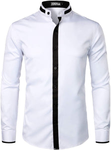 Mandarin Hipster White Slim Fit Long Sleeve Collar Shirts