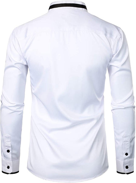 Mandarin Hipster White Slim Fit Long Sleeve Collar Shirts