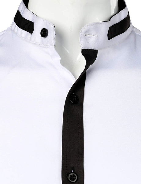 Mandarin Hipster White Slim Fit Long Sleeve Collar Shirts