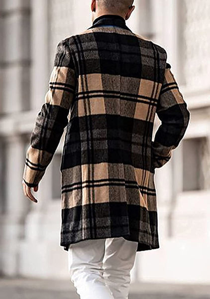 Men's Brown Plaid Formal Trench Coat