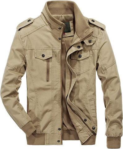 Alexander Khaki Stand Collar Lightweight Bomber Jacket