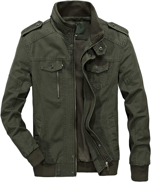 Alexander Army Green Stand Collar Lightweight Bomber Jacket