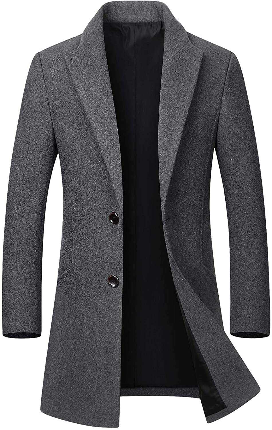 Men's Light Grey Mid-Length Single Breasted Wool Blend Top Coat