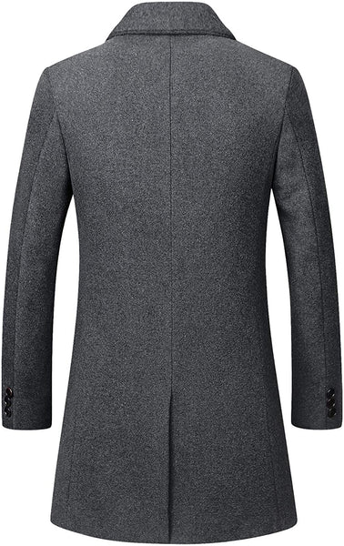 Men's Light Grey Mid-Length Single Breasted Wool Blend Top Coat