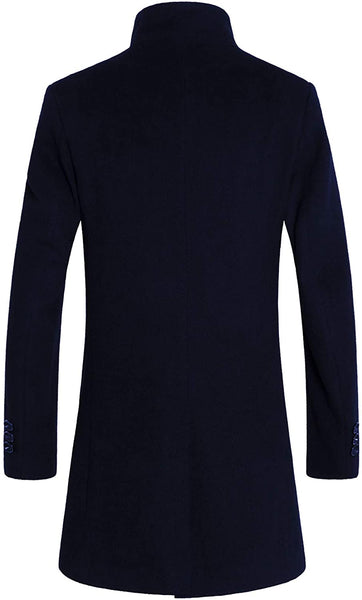 Men's Navy Mid-Length Single Breasted Wool Blend Top Coat