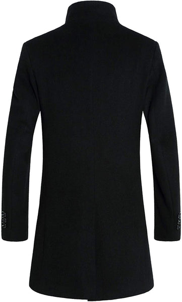 Men's Black Mid-Length Single Breasted Wool Blend Top Coat