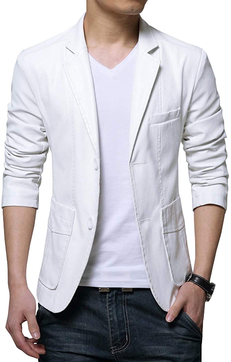 Men's Faux White  Stylish Leather Suit Slim-Fit Blazer Jacket