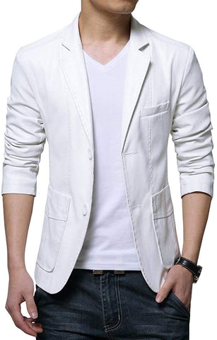 Men's Faux White  Stylish Leather Suit Slim-Fit Blazer Jacket