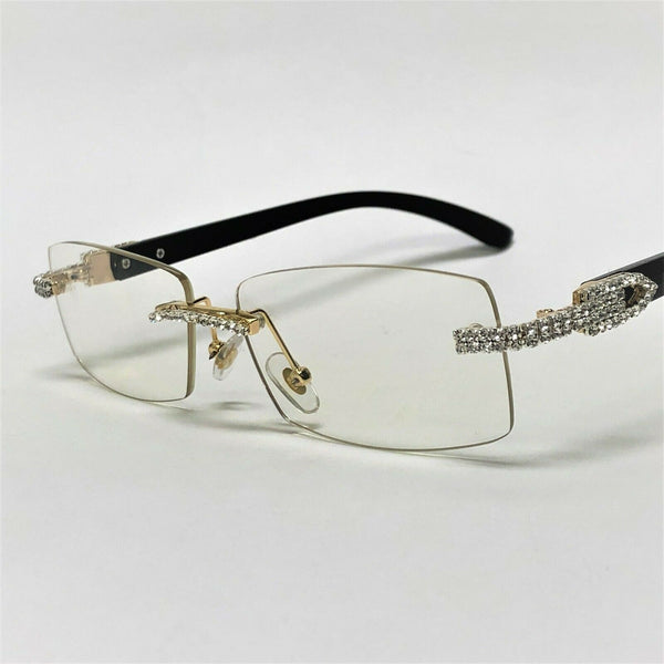 Men's Brown Designer Style Clear Square Studded Frames