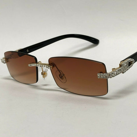 Men's Brown Designer Style Clear Square Studded Frames