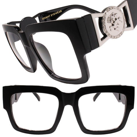 Black Square w/Silver Detail Clear Hip Hop Glasses