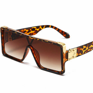 Leopard Square Gold Frame Gradient Sunglasses