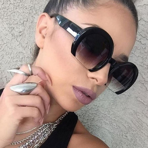 Cassidy Black Semi Rimless Oversized Round Sunglasses